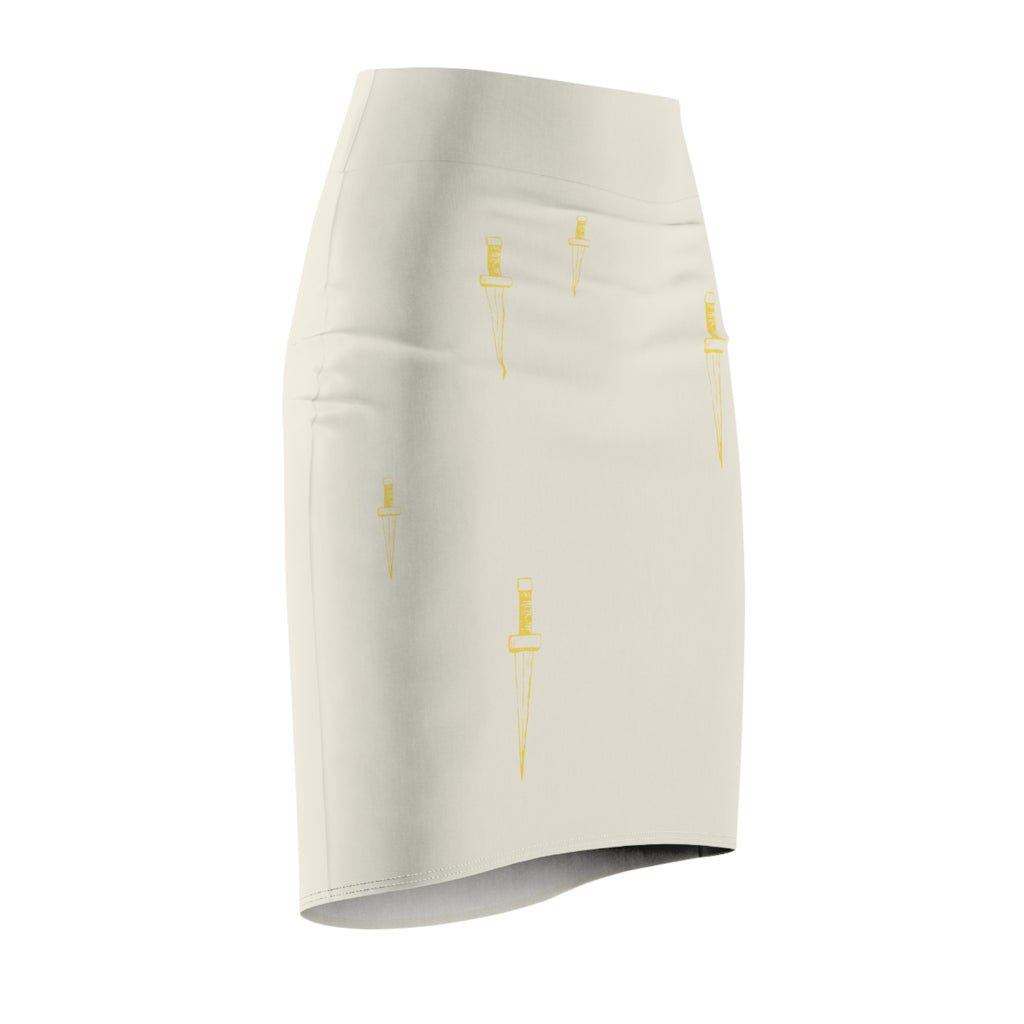 Dagger of Truth AOP Women's Pencil Skirt - Beige